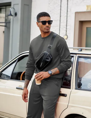 Vista 27 de COOFANDY Conjunto deportivo de 2 piezas para hombre, sudadera de manga larga, sin botones, para deportes, casual, fitness, trotar