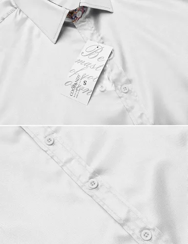 Vista 5 de COOFANDY Camisas de vestir de satén para hombre, casual, manga larga, floral, con botones, casual, de seda, ajustadas, para boda, graduación