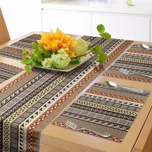 Vista 13 de Lunarable Camino de mesa tropical y manteles individuales, acuarela tucán loro flamenco piñas y flores silvestres sobre rombo, juego para decoración