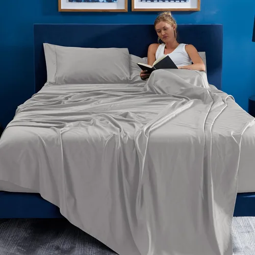 Vista 5 de Bedgear King Basic Bedding Essentials - Juego de sábanas ligeras, impermeables y transpirables, lavables, resistentes a las manchas, color gris claro