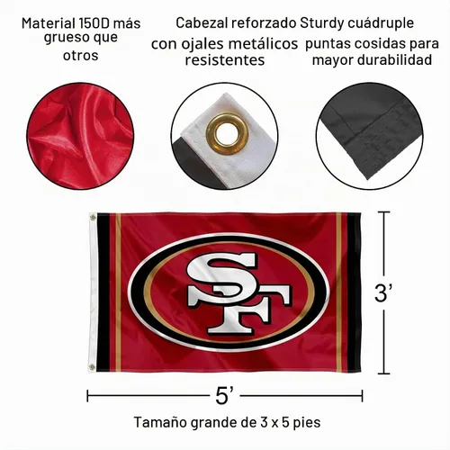 Vista 2 de San Francisco 49ers SF - Bandera grande de 3 x 5