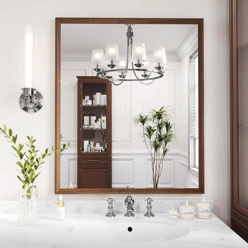 Vista 117 de WEER - Espejo de baño con luces LED, 50x70cm, espejo de tocador montado en la pared, 3 colores regulables, almohadilla antiempañante retroiluminada