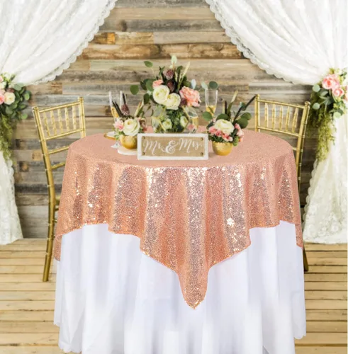 Vista 21 de ShinyBeauty Mantel Cuadrado Pequeño de 36 x 36 Pulgadas Mantel de Lentejuelas Azul Bebé Cubierta de Mesa con Purpurina Superposición Cuadrada