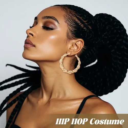 Vista 4 de Bamboo Earring Large Bamboo Hoop Earrings for Women 80s 90s Door Knocker Earring Hip Hop Chunky Gold Hoop Earrings Trendy Women Jewelry Party Custom