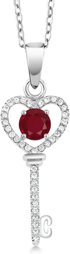 Vista 90 de Gem Stone King Collar con dije de llave de corazón para mujer, plata de ley 925, piedra natal de piedras preciosas, redondo de 0.197 in, con cadena