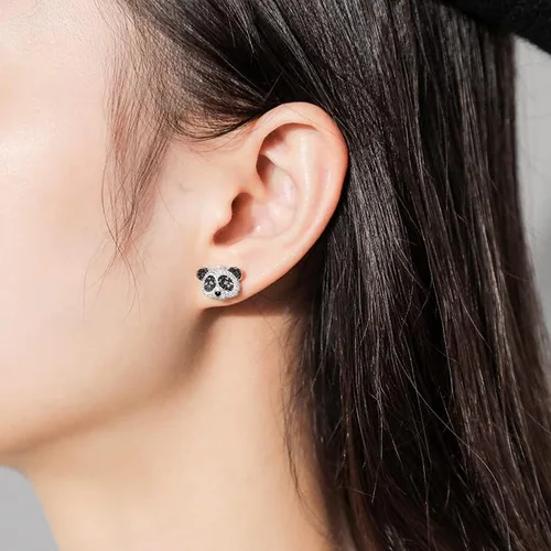 Vista 2 de Joyería de panda para mujer, aretes de panda de circonita cúbica, collar de panda, anillo de panda, joyería de panda