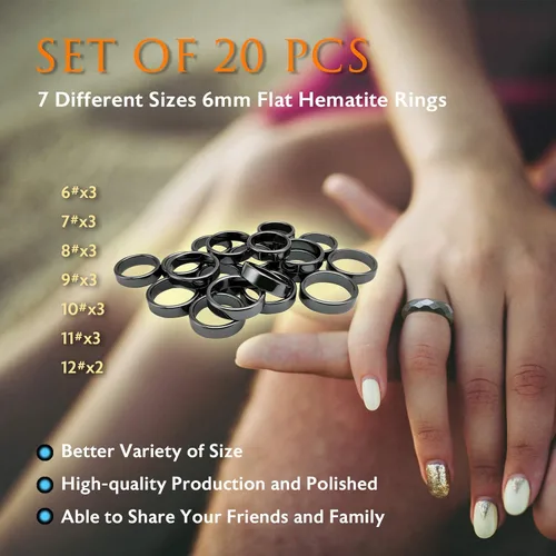 Vista 3 de Morchic - Anillos unisex de piedras de hematita, para equilibrar ansiedad, chakra raíz, (paquete de tamaños mixtos)