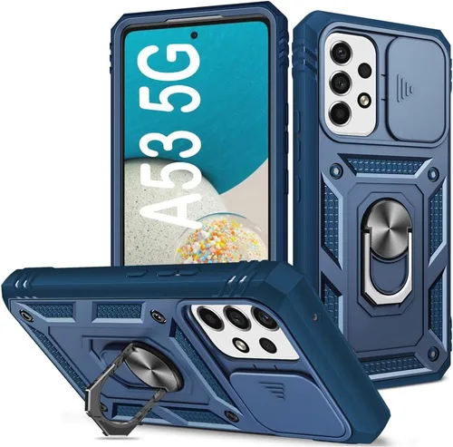 Vista 107 de PASNEW Funda militar para iPhone 13 Pro Max, cubierta de cámara deslizante y soporte de anillo de metal de 360°, carcasa rígida multicapa resistente