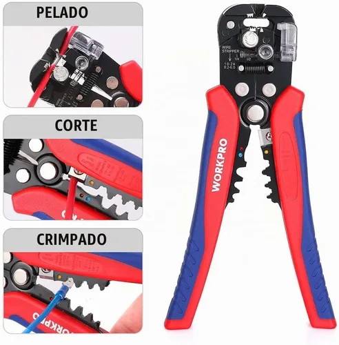 Vista 5 de WORKPRO Pelacables autoajustable, pelacables automático 3 en 1, cortador/engarzador, AWG10-24, alicates múltiples de 8 pulgadas para pelar cables