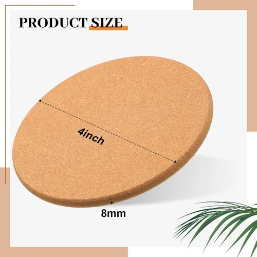 Vista 3 de Boao 6 posavasos redondos absorbentes de corcho de 4 pulgadas, posavasos de madera para plantas, para el hogar, mesa de café, comedor, mesa de madera
