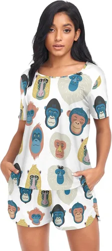 Vista 8 de Ollabaky Conjunto de pijama de perro de animales para mujer, conjunto de pijama de manga corta, conjunto de descanso para mujer Multi 01