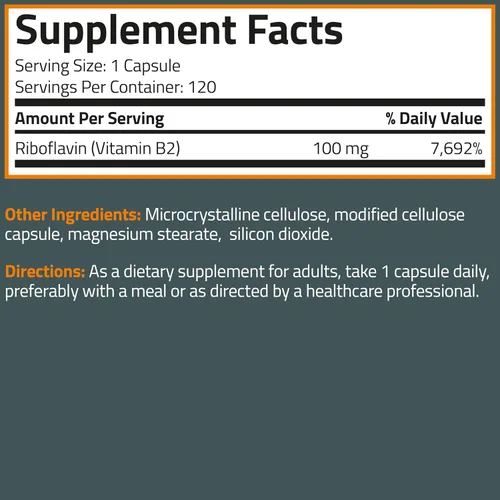 Vista 8 de Bronson Vitamina B2 100 mg sin OMG, 120 cápsulas vegetarianas