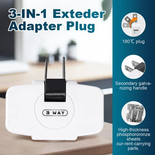 Vista 3 de SYCON Extensor de toma de corriente de pared de 3 vías, adaptador de corriente alterna, mini enchufe giratorio de 2 clavijas, enchufe extensor
