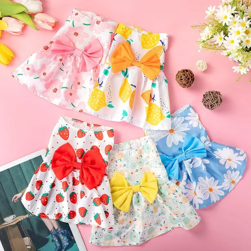 Vista 4 de Saintrygo 5 piezas de vestido floral para perro, lindo vestido para perro, falda para mascotas, vestidos para mascotas, vestidos para gatos, vestido