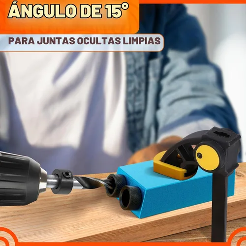 Vista 6 de Kit de plantilla de agujero de bolsillo compacto de 14 piezas con guía de taladro de ángulo de 15°, carpintería oculta para armarios y estantes