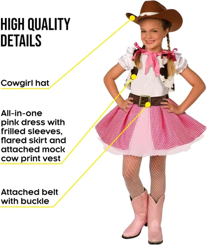 Vista 2 de Morph Disfraz de vaquera para niñas, disfraz de vaca para niñas, disfraz de Halloween rosa occidental para niñas