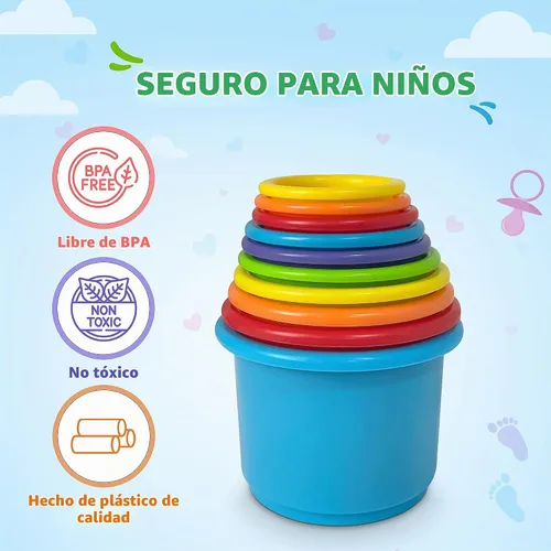 Vista 2 de Arco Iris Stacking & Nesting tazas Baby Set de construcción. 10 piezas. Con relieve caracteres Animal. Para Interior, Exterior, tina, y la playa