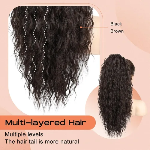 Vista 3 de SEIKEA Extensión de cola de caballo, cola de caballo falsa de 22" larga, ligera, rizada natural completa con cordón, extensión de cabello