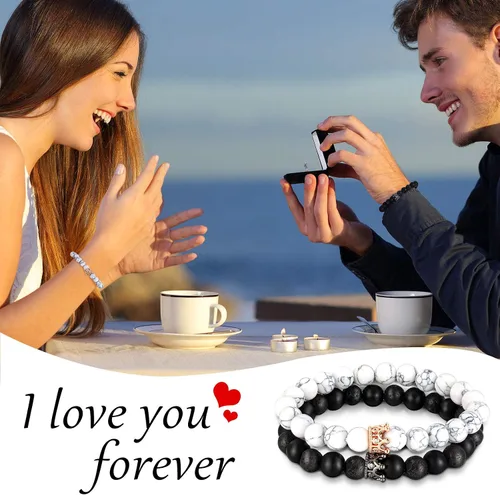 Vista 5 de Juego de 8 pulseras a juego para parejas y mujeres hombres Her King His Queen I Love You Corona collares para novios y novias para regalo de joyería