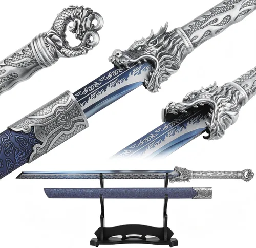 Vista 11 de Espada Katana japonesa hecha a mano, espada samurái de acero al carbono sin afilar con vaina, espada de espiga completa para colección, exhibición