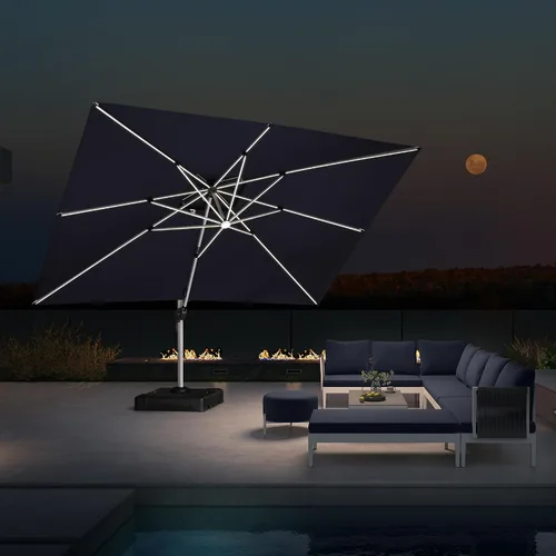 Vista 61 de PURPLE LEAF Sombrilla de patio de 9 x 12 pies con luces, sombrilla rectangular voladiza para exteriores, funciona con energía solar, LED