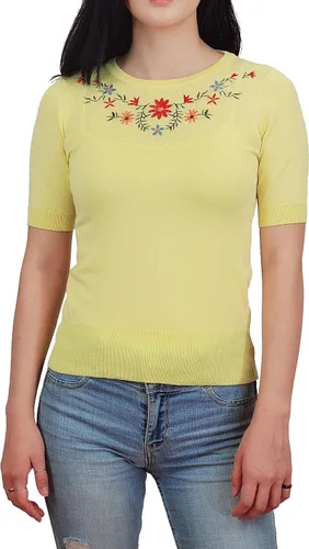 Vista 16 de YEMAK Suéter de Punto Top para Mujer – Media Manga Cuello Redondo Básico Casual Ajuste Clásico Ligero de Punto Suave Pullover Tee