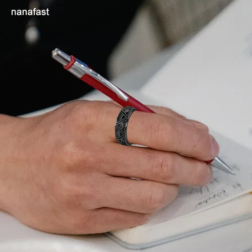 Vista 7 de Nanafast Anillos giratorios de ojo turco de 0.315 in para hombres, anillos de acero inoxidable para hombres y mujeres, anillo de plata negra, anillo