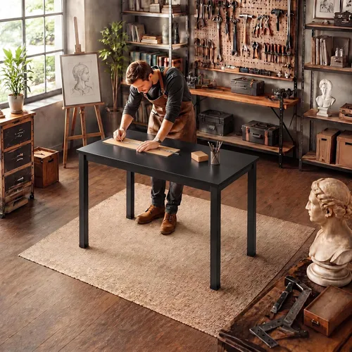 Vista 7 de Escritorio para computadora para espacio pequeño, moderno y simple, escritorio para computadora portátil, escritorio de estudio para oficina en Negro