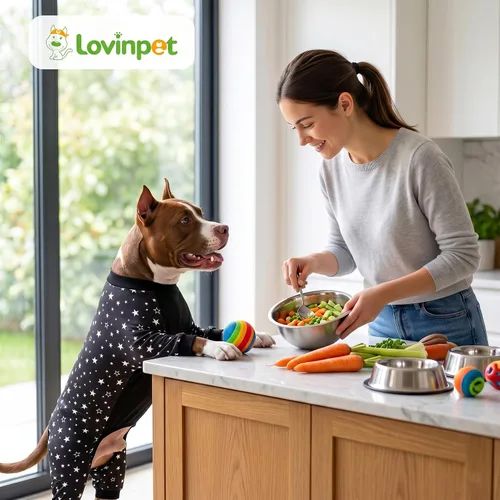 Vista 9 de Lovinpet Ropa para perros Pitbull – Lucky Stars - Ropa acogedora para perro, ajuste delgado, mameluco de Pitbull, pijama ligero sin botones, pijamas
