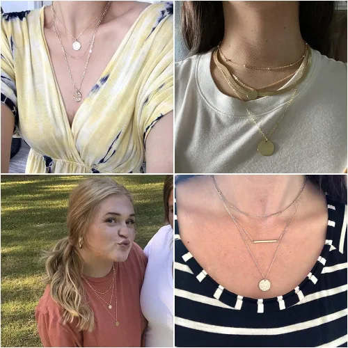 Vista 5 de YANCHUN Collares en capas para mujer, collar de disco multicapa, collares largos para niñas, collares de capas, otro, otro