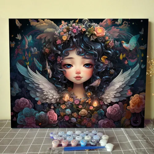 Vista 22 de Tucocoo Pintura de bebé durmiendo por número para adultos y niñas africanas, pintura por número para niños, estilo de moda, pintura moderna