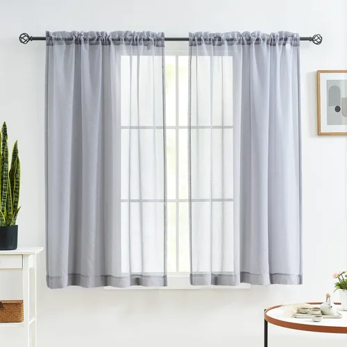 Vista 43 de MYSTIC-HOME Juego de cortinas de niveles transparentes blancas para cocina de 24 pulgadas de largo, tratamiento de cortinas para ventanas pequeñas