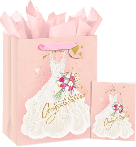 Vista 9 de Loveinside Bolsa de regalo de boda – Diseño de texto floral y siempre y para siempre con papel de seda, tarjeta de felicitación y etiqueta