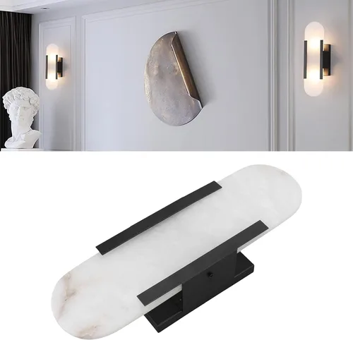 Vista 2 de Lámpara de pared LED de fuente de luz, lámparas de pared con pilas, luz de pared LED de mármol esmerilado de carga extraíble con base G4 para sala