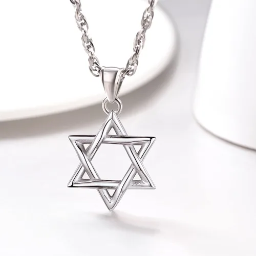 Vista 4 de U7 Star of David Necklace for Men Women GoldStainless Steel Hexagon Pendant with CrossRuby StoneClassic Jewish Isael Necklaces, Length 22" 24" 26