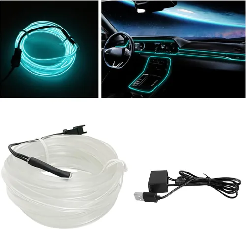 Vista 22 de Tira de luces LED de cable EL, tira de luz de neón automática USB de 10 pies/3M con borde de costura, kits de iluminación ambiental