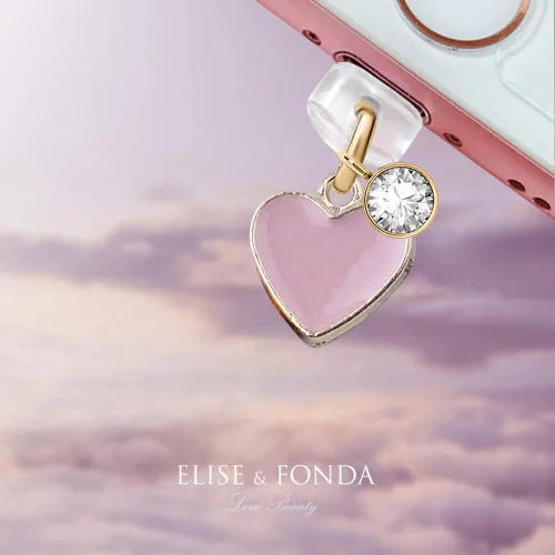 Vista 2 de ELISE & FONDA CP143 Puerto de carga USB anti polvo enchufe pequeño corazón rosa amor colgante encanto teléfono para iPhone 11/XS MAX/XR/X/8