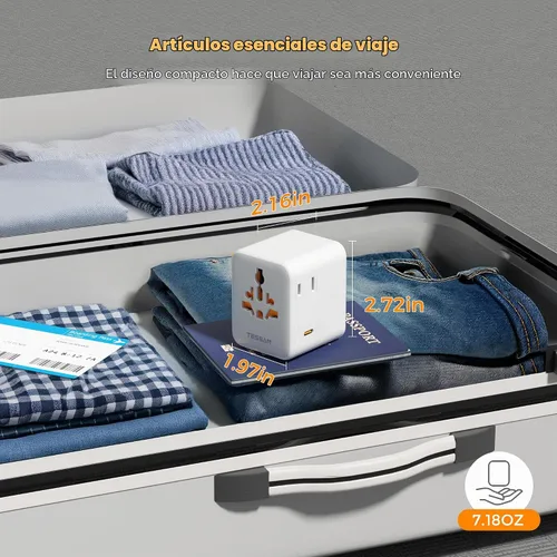 Vista 7 de TESSAN Adaptador de viaje universal 65W GaN, adaptador de corriente Blanco-65W