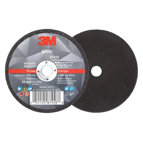 Vista 3 de 3M Rueda de Corte Plateada, 87458, T1, 3 x 0.035 x 3/8 pulgadas, Paquete de 25, Grano de Forma de Precisión, Corte de Tubería, Acero Inoxidable