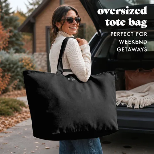 Vista 2 de Bolso de playa grande Fit & Fresh para mujeres - Bolso de viaje extragrande con bolsillos Negro