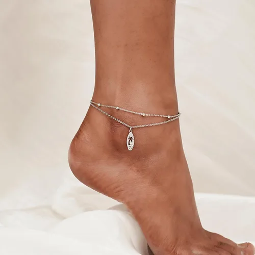 Vista 143 de CHIC & ARTSY Tobilleras delicadas de plata de ley S925 para verano, pulsera de tobillo ajustable multicapa para playa, joyería de pie para mujer