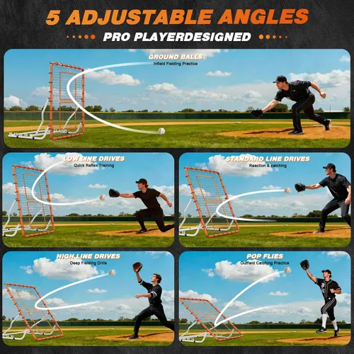Vista 4 de Baseball Rebounder Net 4x4.5FT with 5 Adjustable Angles,Pro Pitch Back Trainer for Volleyball/Softball/Soccer, Solo Practice for Ground, Line Drive
