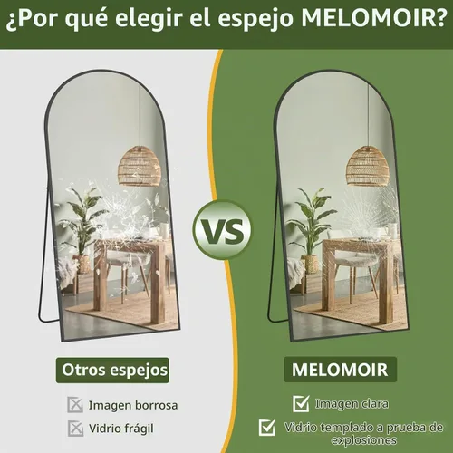 Vista 9 de MELOMOIR - Espejo de piso grande de 76 x 44 pulgadas, espejo independiente arqueado de longitud completa para dormitorio, sala de estar, vestidor