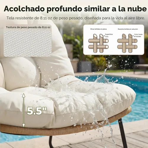 Vista 5 de RADIATA - Sofá biplaza para patio al aire libre, sofá bohemio con cómodo cojín grueso Beige
