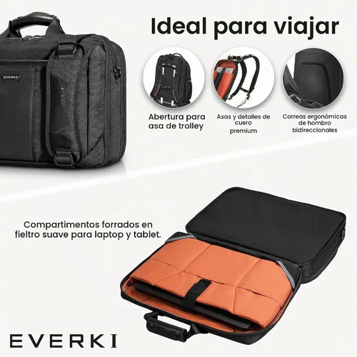 Vista 5 de EVERKI Versa - Maletín para laptop para hombres y mujeres, color negro