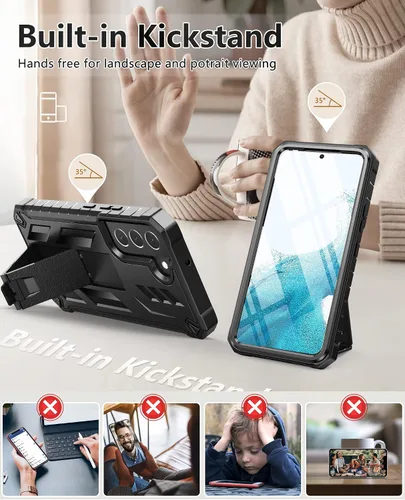Vista 3 de SOiOS - Funda para Samsung Galaxy S22 con protector de pantalla integrado, función atril 20FT Military-Grade Drop Shockproof Protection, Durable