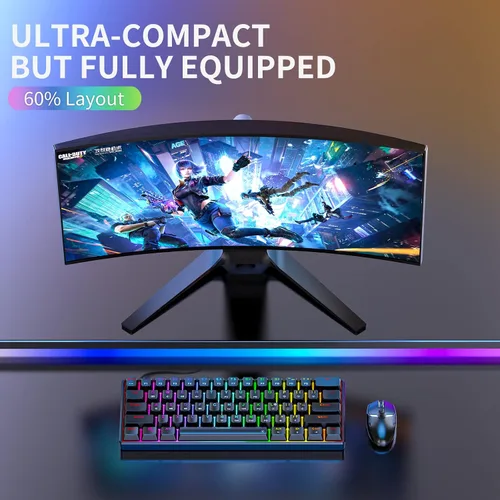 Vista 2 de Punkston TH61 60% Teclado mecánico para juegos, RGB retroiluminado ultra compacto con cable mini teclado mecánico teclas completas programables