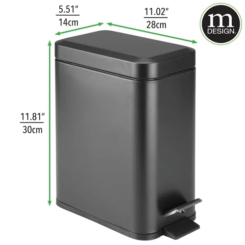 Vista 4 de mDesign - Cubo de basura de 1,3 galones de perfil delgado con escalón de metal, papelera, contenedor de basura, baño, tocador, dormitorio, cocina