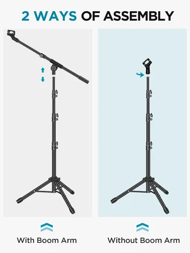 Vista 6 de InnoGear Soporte para micrófono, trípode con brazo articulado, soporte de micrófono de piso con altura ajustable, resistente, con bolsa