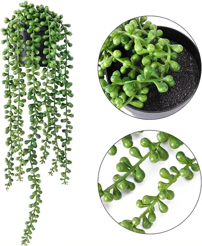 Vista 2 de 1 planta artificial de plástico para colgar suculentas, cadena de perlas, plantas artificiales para colgar en la pared, vegetación de vid